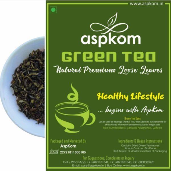 AspKom, Premium, Green Tea, Loose Leaf, Natural Herbs, GreenTea